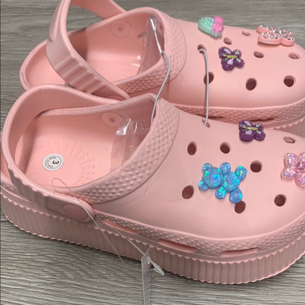 Kids Pink Clogs with Fun Charms size 12 and up